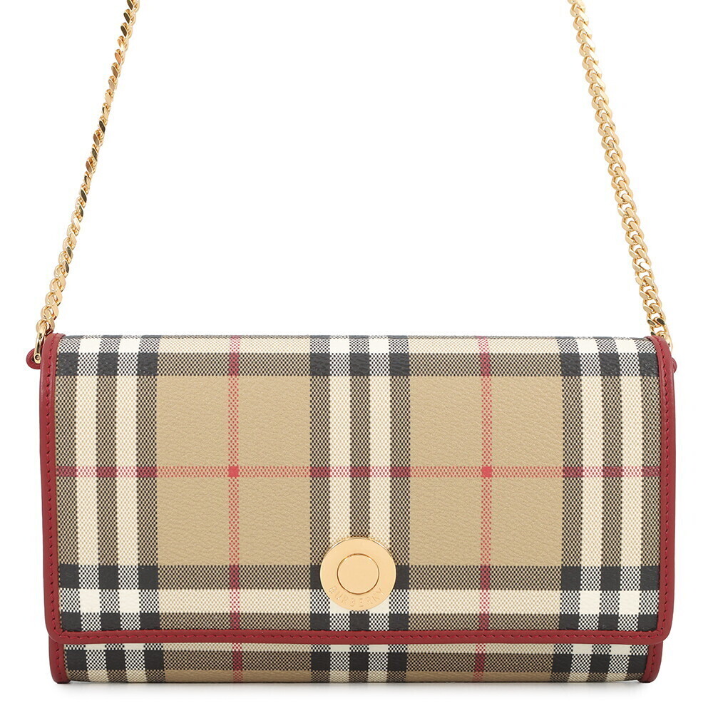 Burberry Chain Wallet Check Strap Leather